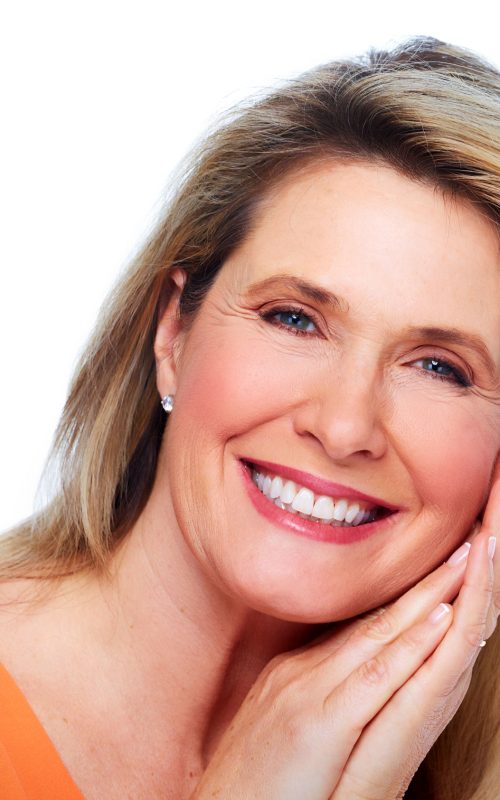 Beautiful elderly lady portrait. Isolated on white background.